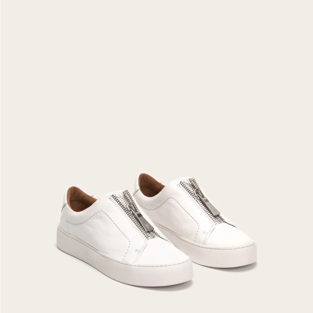 FRYE - Lena White Leather Zip Slip on sneakers - 8.5